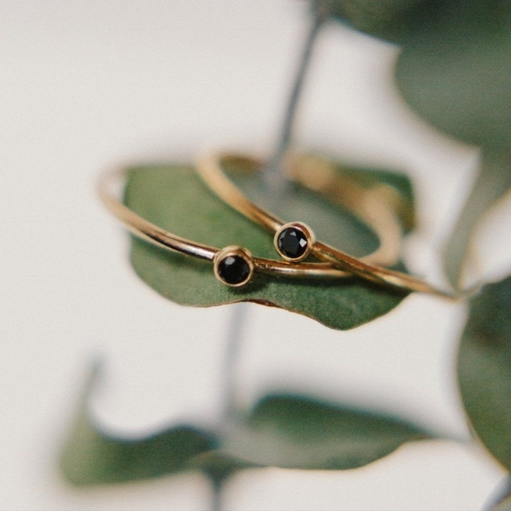 Dainty Black Cubic Zirconia Stacker Ring Goldfill
